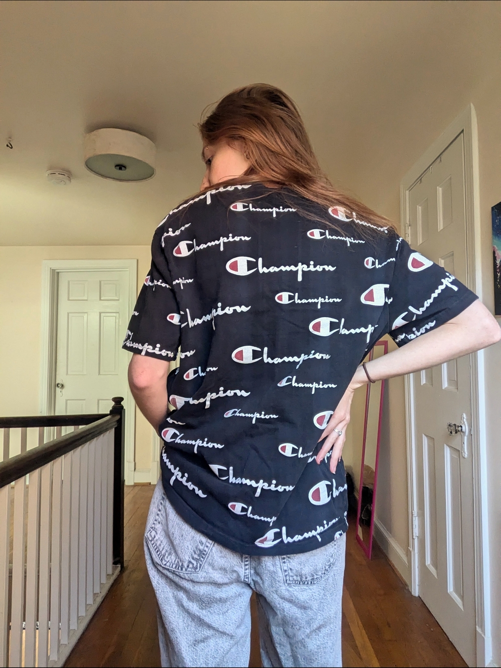 90s Black Champion Printed T-Shirt - Picture 3 of 5
